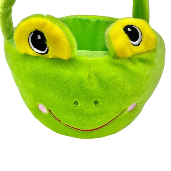 Plush Frog Face Green Basket w Handle Stuffed Polyester Fiber Lightweight Sturdy - Picture 7 of 7